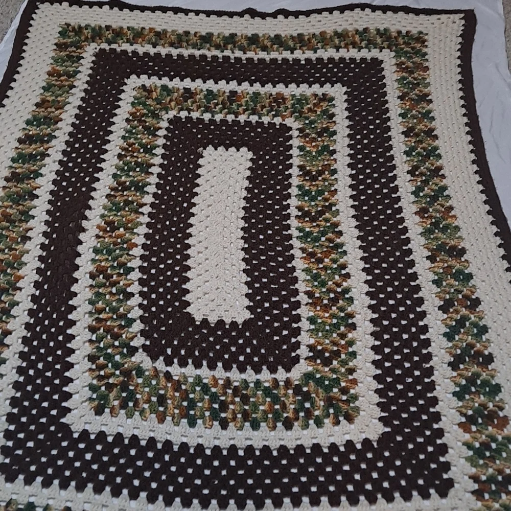 Camo Country Open Crochet Handmade Afghan Approximately Twin Size